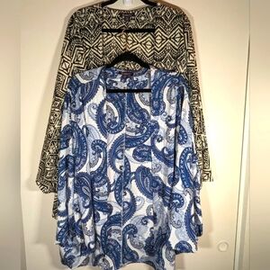 NWOT Two Roman's Sheer Kimono Cardigans Blue Paisley & Black & White Size L